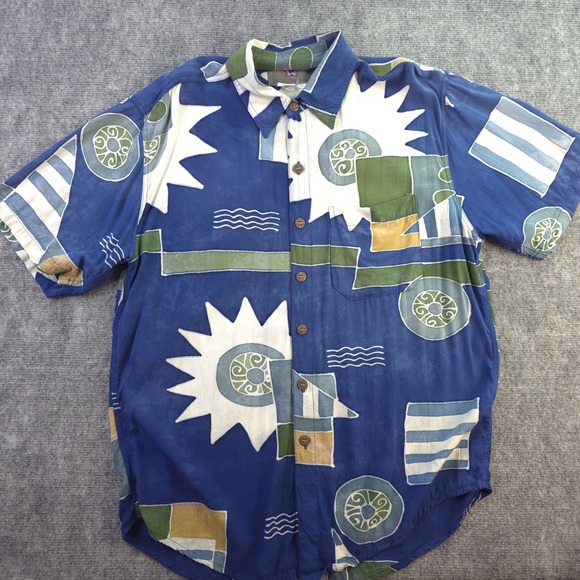 The Territory Ahead Other - Vintage Territory Ahead Shirt Medium Blue Aztec Geometric Short Sleeve Rayon